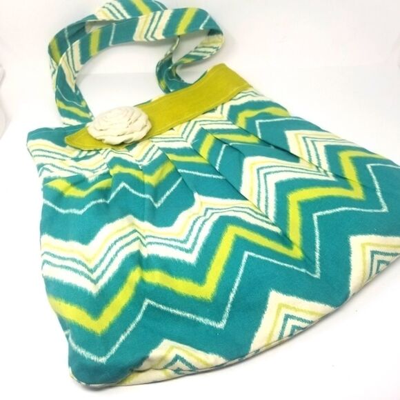 Lightweight Canvas Chevron Bag with Fabric Rose - Picture 1 of 16